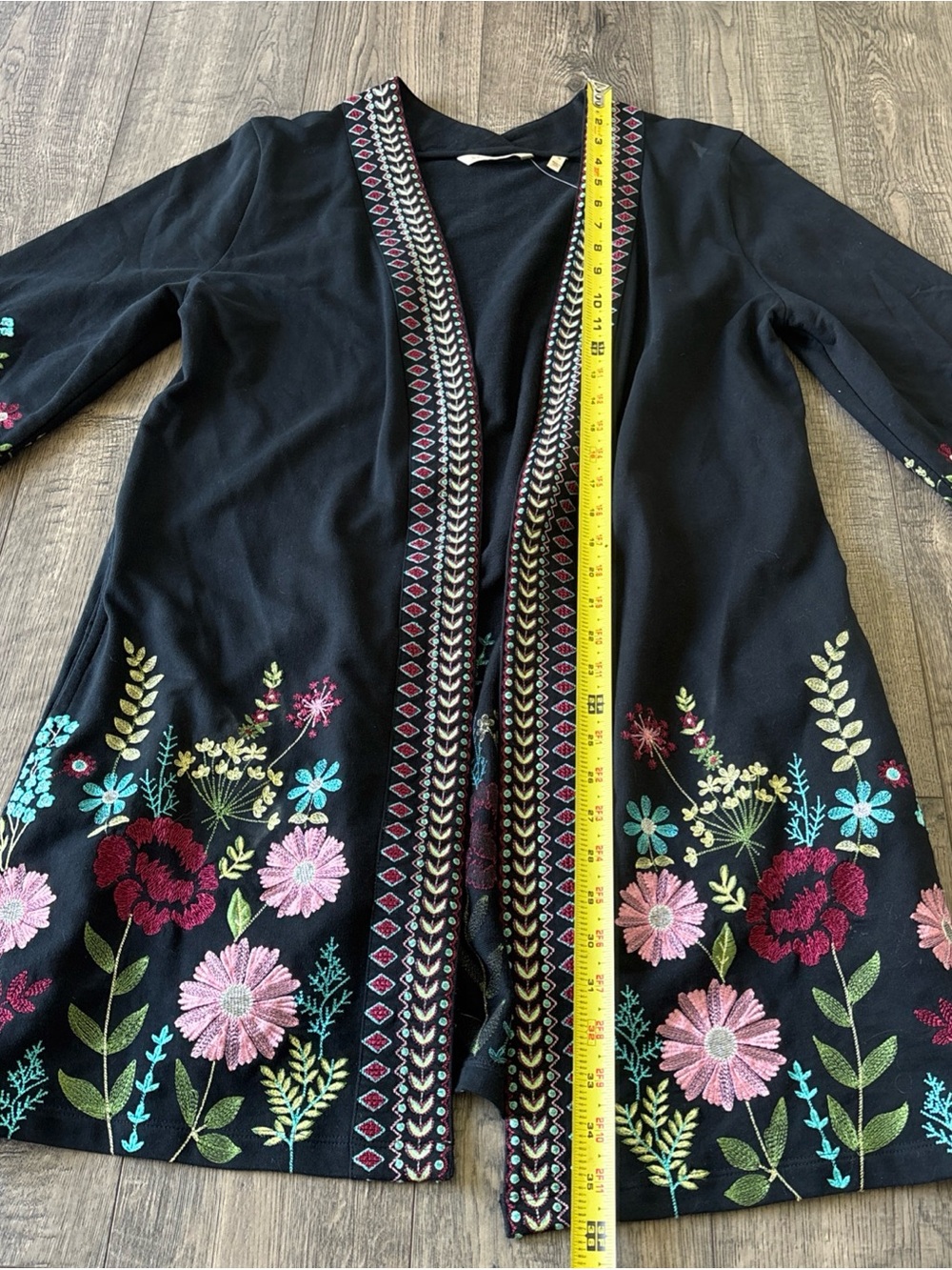 Soft Surroundings Black Embroidered Floral Open-Front Cardigan - Picture 8 of 9